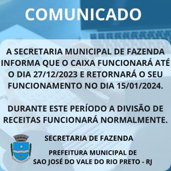 COMUNICADO DA SECRETARIA MUNICIPAL DE FAZENDA :