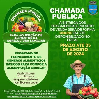 CHAMADA PÚBLICA PARA AQUISIÇÃO DE ALIMENTOS DA AGRICULTURA FAMILIAR 