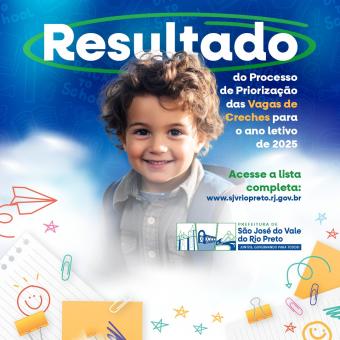 Resultado do Processo de Priorização das vagas de Creche para o ano letivo de 2025.